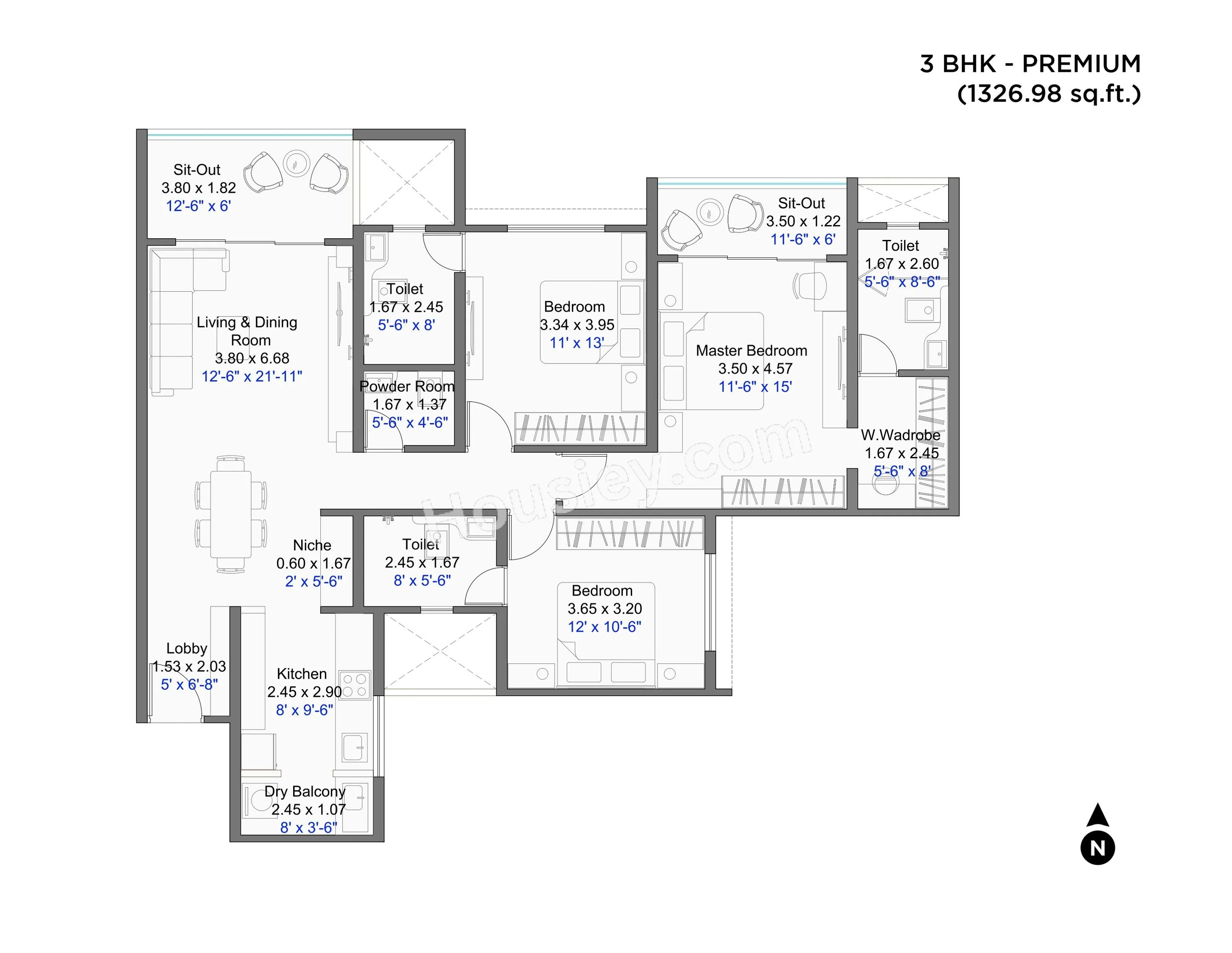 Kohinoor Satori Unit plan - 1326 sq.ft.